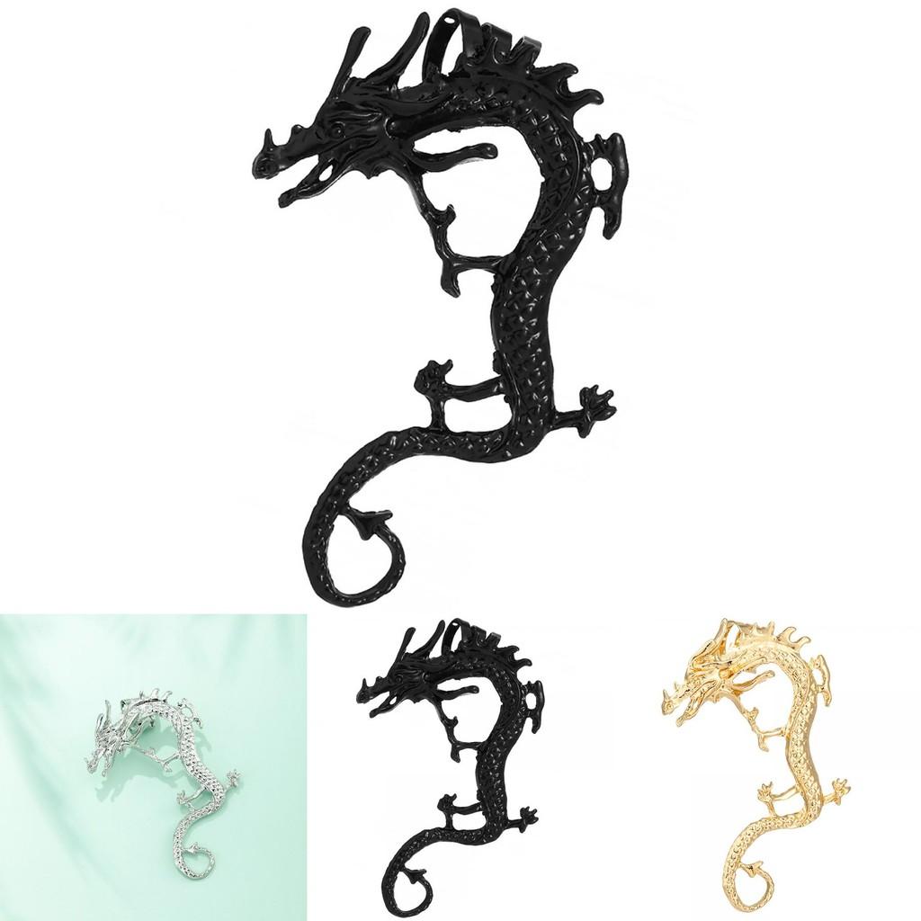 Exquisite Gold Silver Black Dragon Earrings Trendy Animal Zodiac Alloy Ear Jewelry