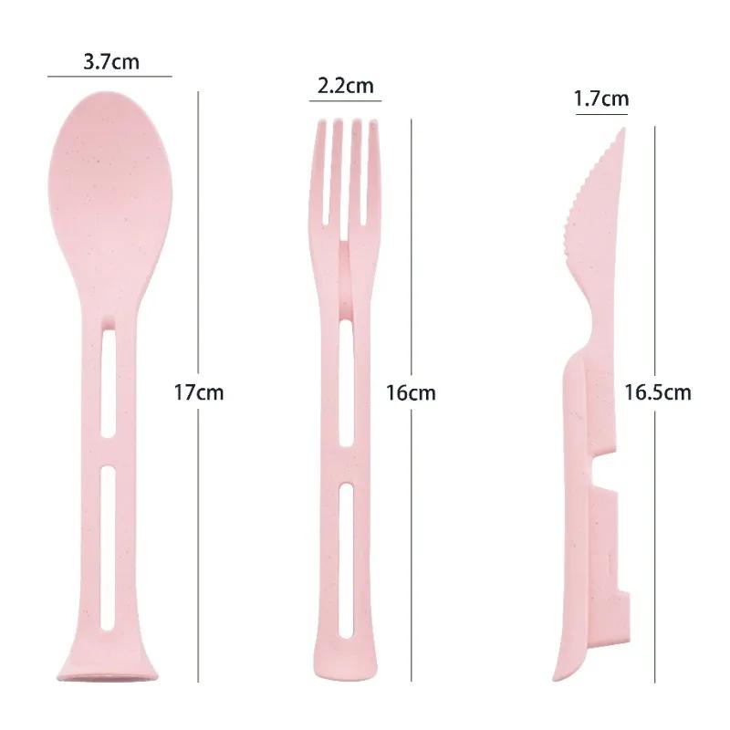 1 Sets Wheat Straw Portable Knife, Fork, Spoon Set for Home Outdoor Fresh Three Piece Set for Travel Folding Wheat Tableware