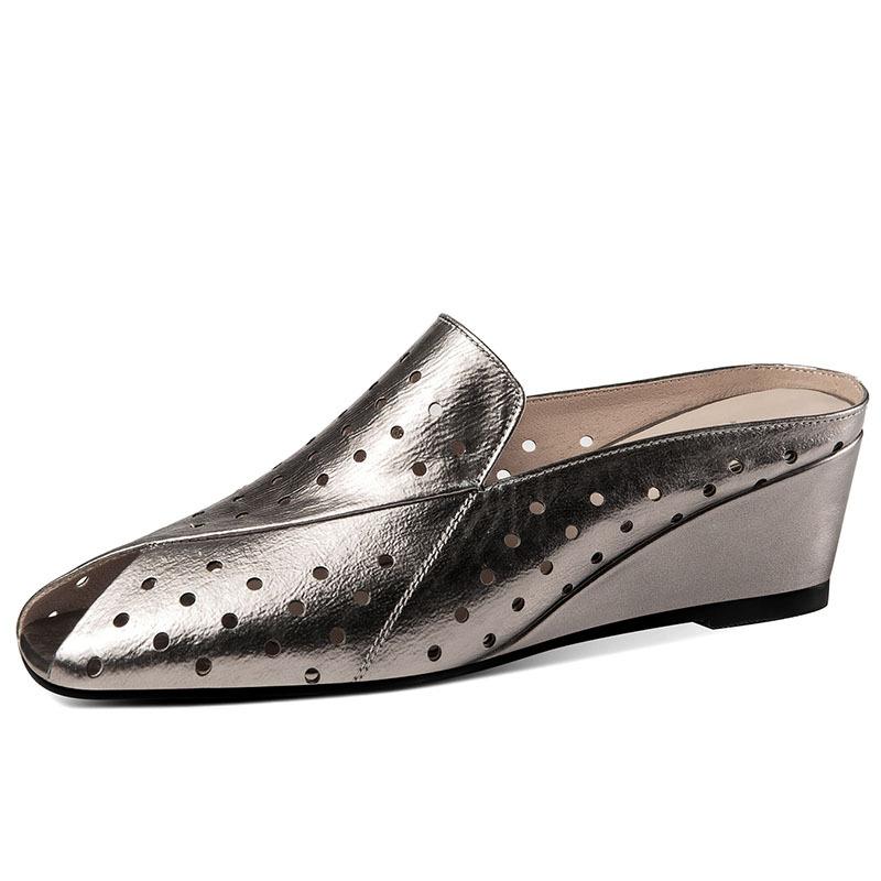 

Women s 2025 summer new lazy drag comfortable sandals hollow middle heel wedge heel women s shoes 40