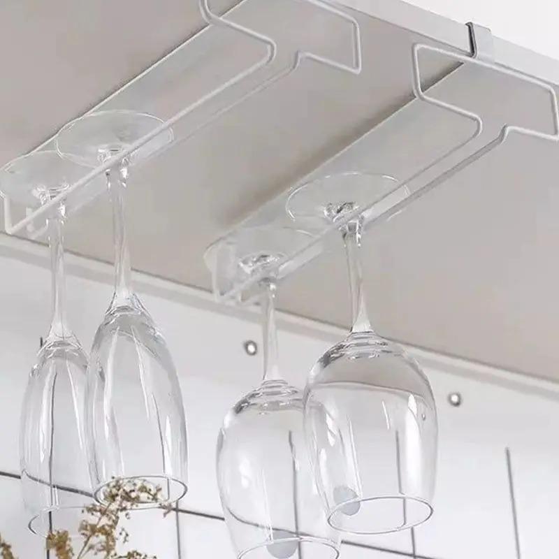 New Type of Metal Hanging Rack for Red Wine Glasses Without Perforation, Metal Hanging Goblets, Cabinet Storage Rack and Shelf
