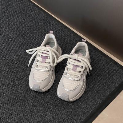 Spring and Summer New Trendy Silver Platform Dad Shoes Women's Mesh Breathable and Lightweight Casual Sports Shoes