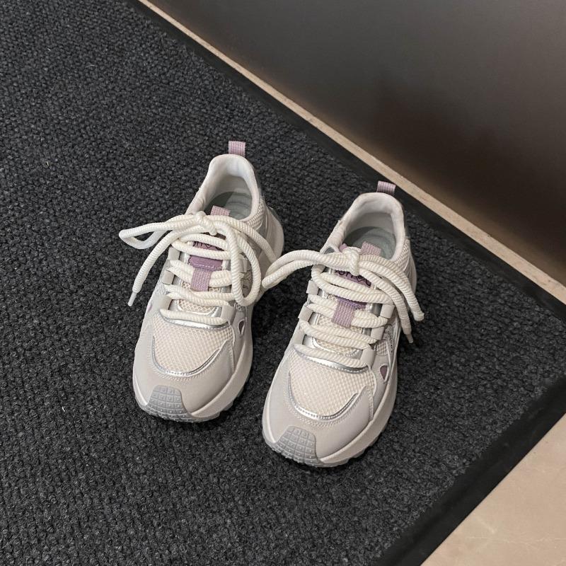 Spring and summer new trendy silver platform dad shoes women's mesh breathable and lightweight casual sports shoes