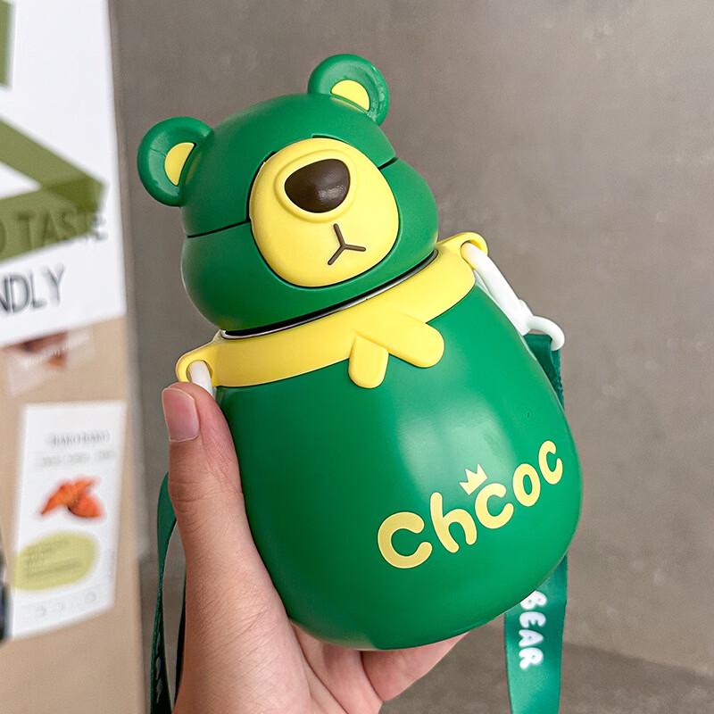 

OLOEY Kids Cartoon Bear Stainless Steel Insulated Straw Bottle