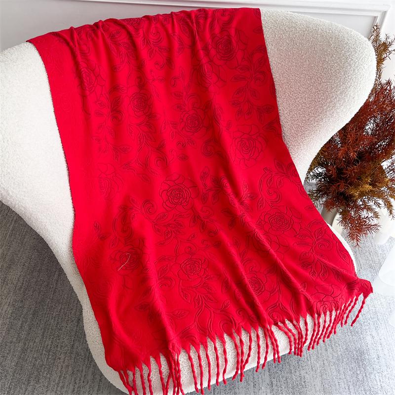 Embossed Cashmere Winter Scarf for Women Plain Warm Chunky Shawl Elegant Lady Poncho Pashmina Hijab Bufanda Boho Cape for Winter