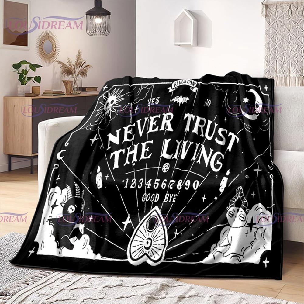 Ouija Board Witchcraft Blanket with Hands Satan Occultism Flannel Blanket Sun Moon Supplies for Altar Gothic Blankets Decor Gift