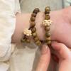 Vintage Zen Lotus Wooden Bead Bracelet For Women Girls