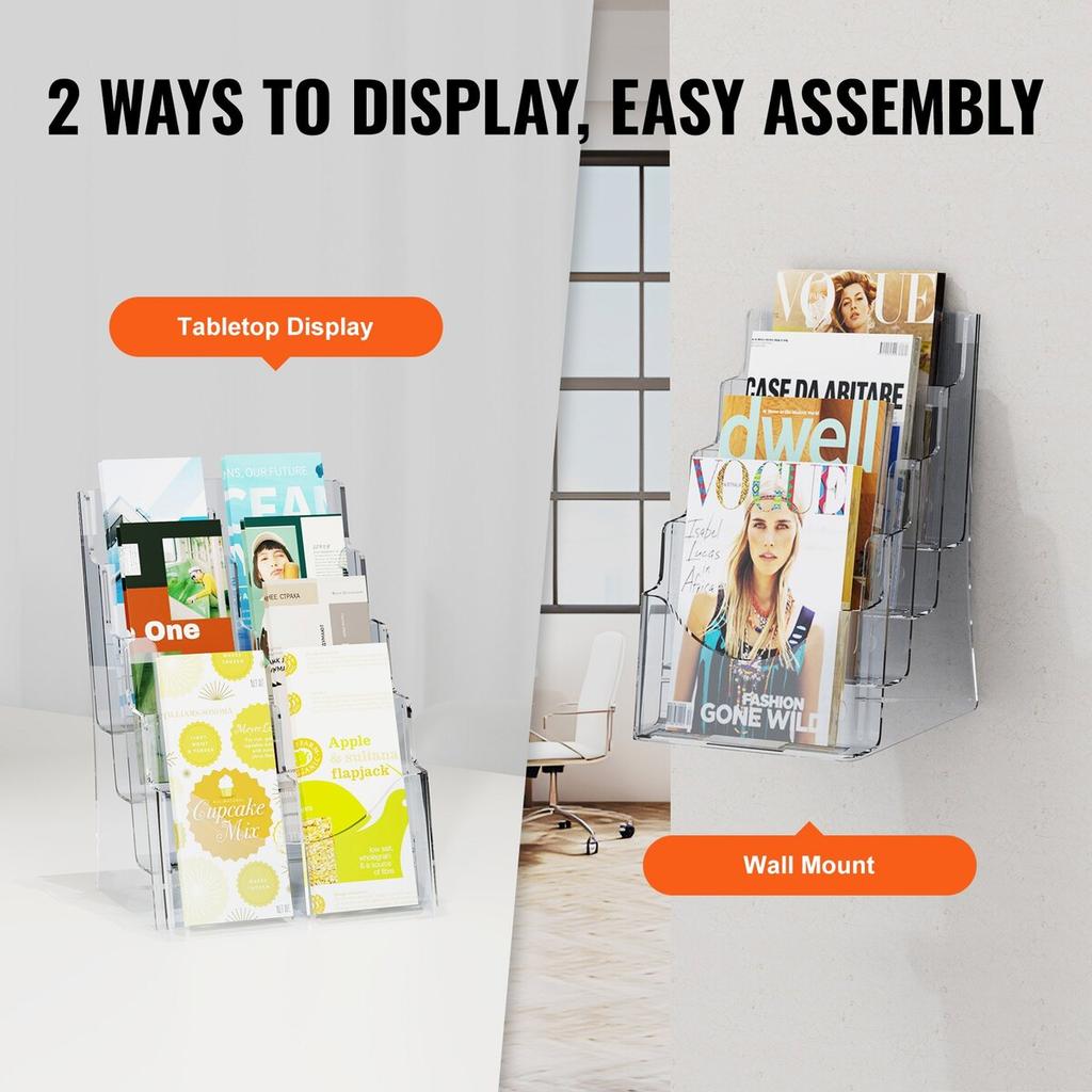 Acrylic Brochure Holder 8.5 X 11 Inch 4-Tier Literature Display Stand Rack