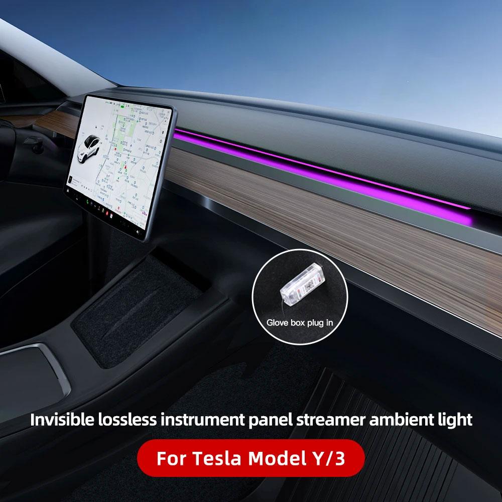 For Tesla Model 3/Y LED Lights Interior Center Console Dashboard RGB Ambient Lighting USB Car Led Strip Lights APP Model Y