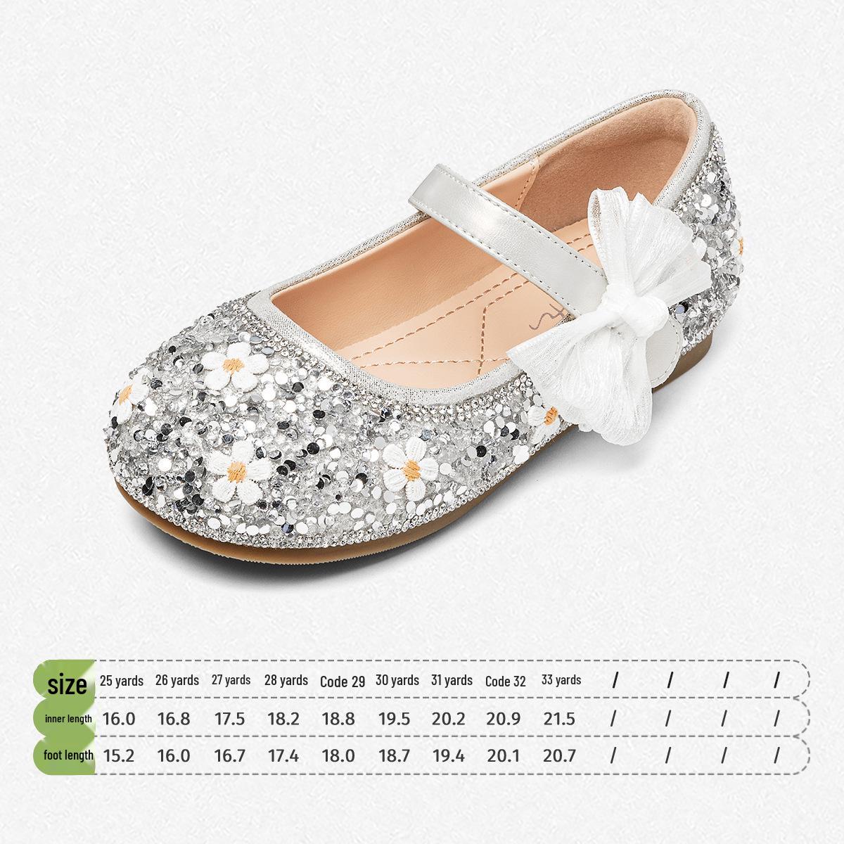 Sparkling Shoes | Snuffy Girls  Crystal Princess Shoes for Kids - 2026 Spring/Autumn Fashion Leather Shoes 33