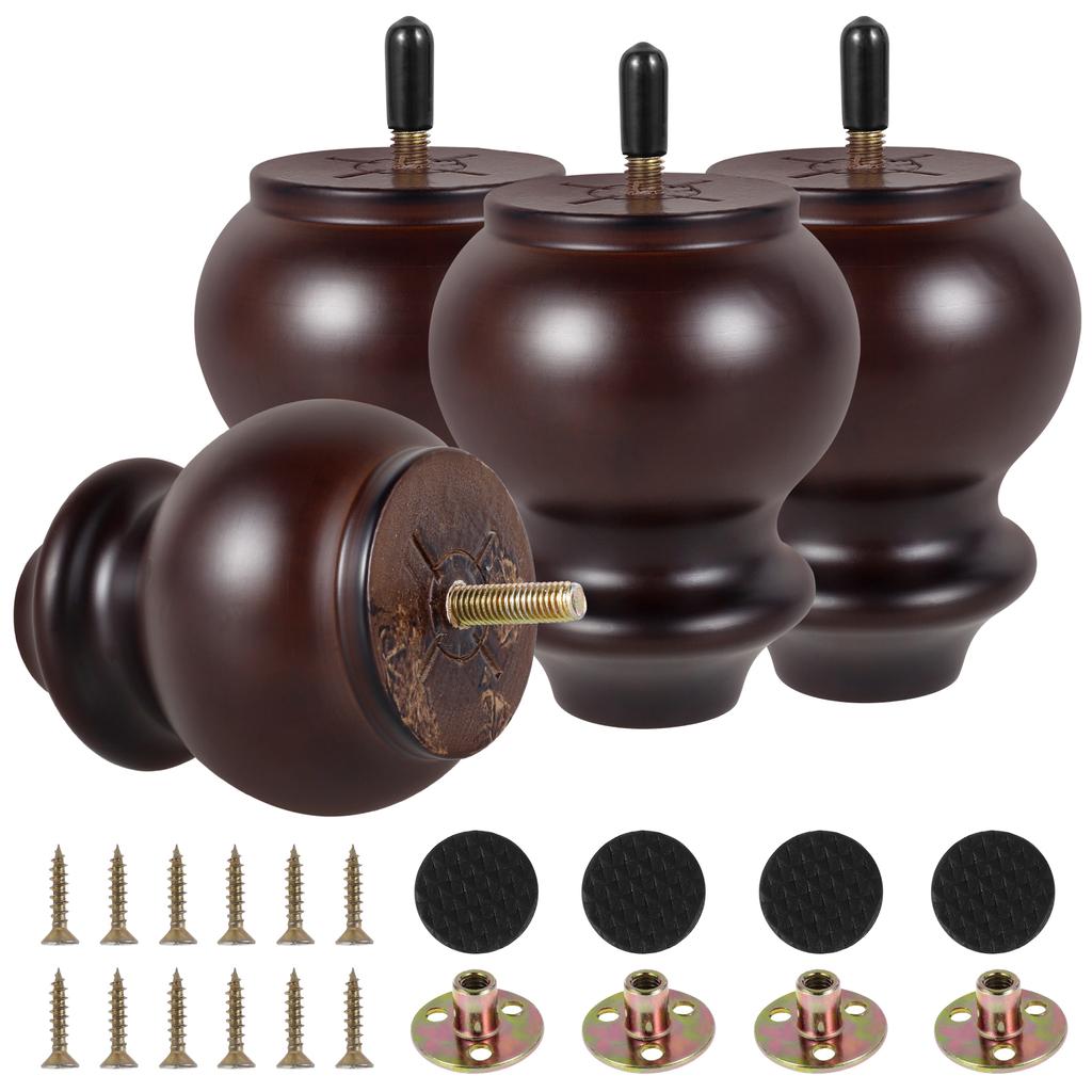 Set de picioare de mobilier de 4 buc. Picioare de canapea din lemn masiv, accesorii pentru picioare, înălțime de 4 inci, pentru masă de cafea, dulap TV, picioare din lemn