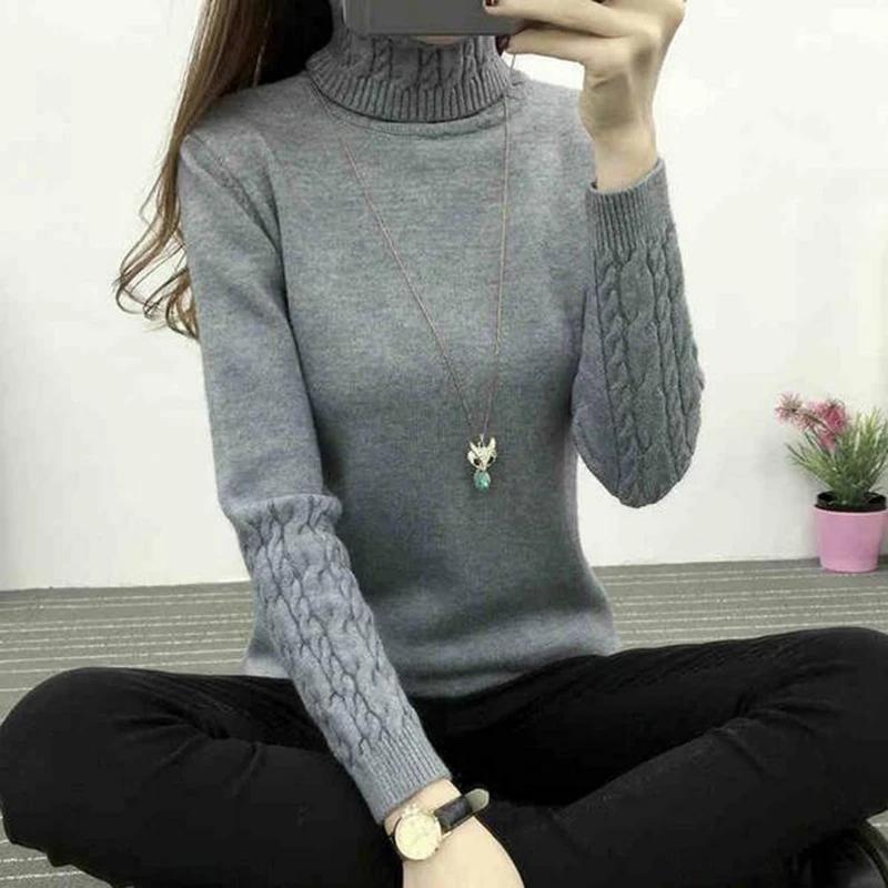 Jesień Zima Kobiety Golf Sweter Kobiety Długi Rękaw Pogrubiony Slim Dzianiny Damskie Swetry i Pulowery Kobiecy Sweter Trykot Topy