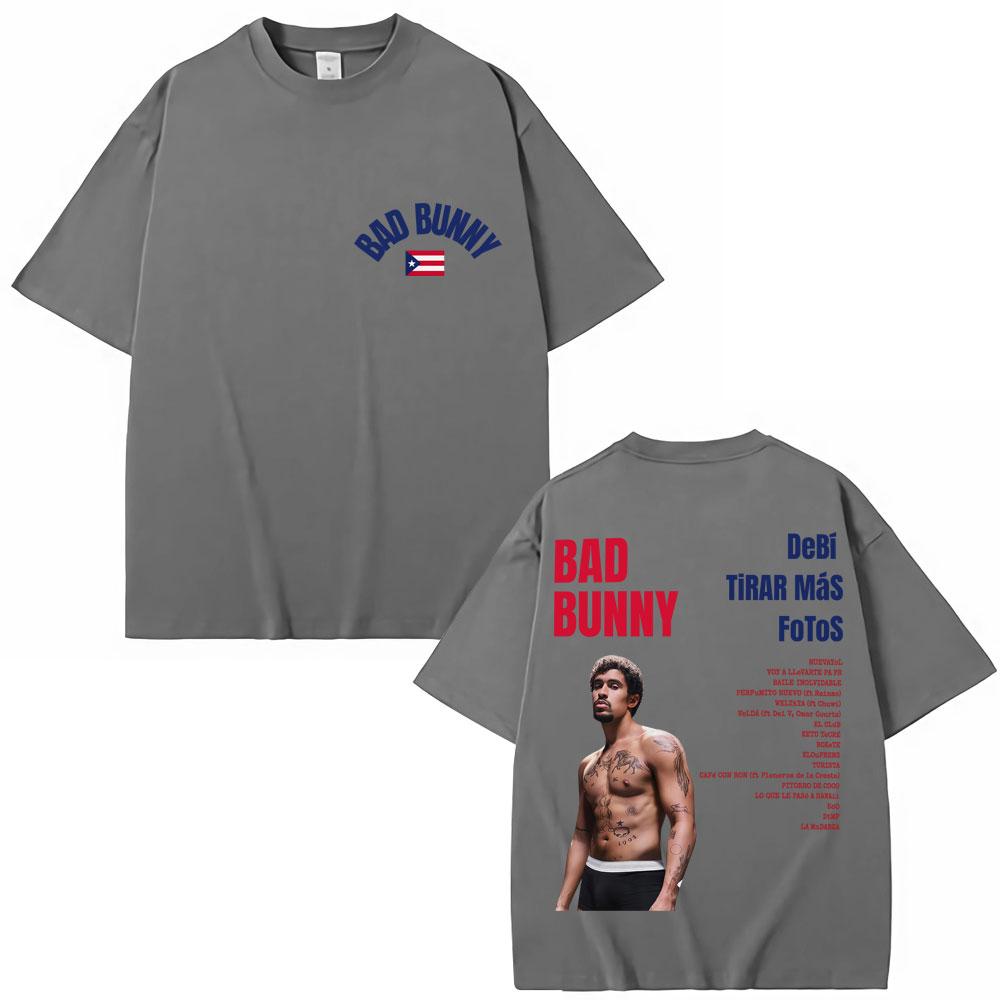Rapper Bad Bunny Graphic Tshirts Debi Tirar Mas Fotos DTMF Fashion Vintage T Shirt Unisex Women Hip Hop Oversized Cotton Tshirt