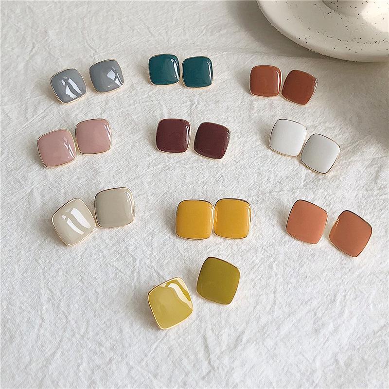 Geometric Green Retro Korean Square Earrings for Women