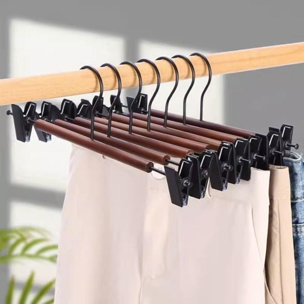 6 Pieces Adjustable Trouser Hangers Anti-slip Clothes Drying Rack Wood Pants Hangers Closet