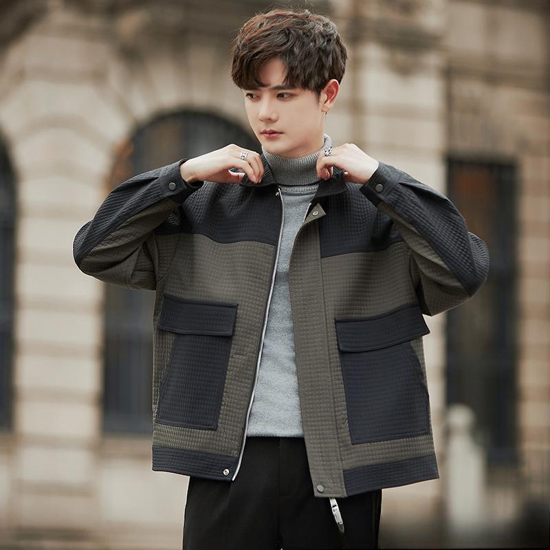 Tooling Jacket Jacket Spring and Autumn Casual Lapel Contrasting Colors Trendy Thin Men's Clothes High Sense