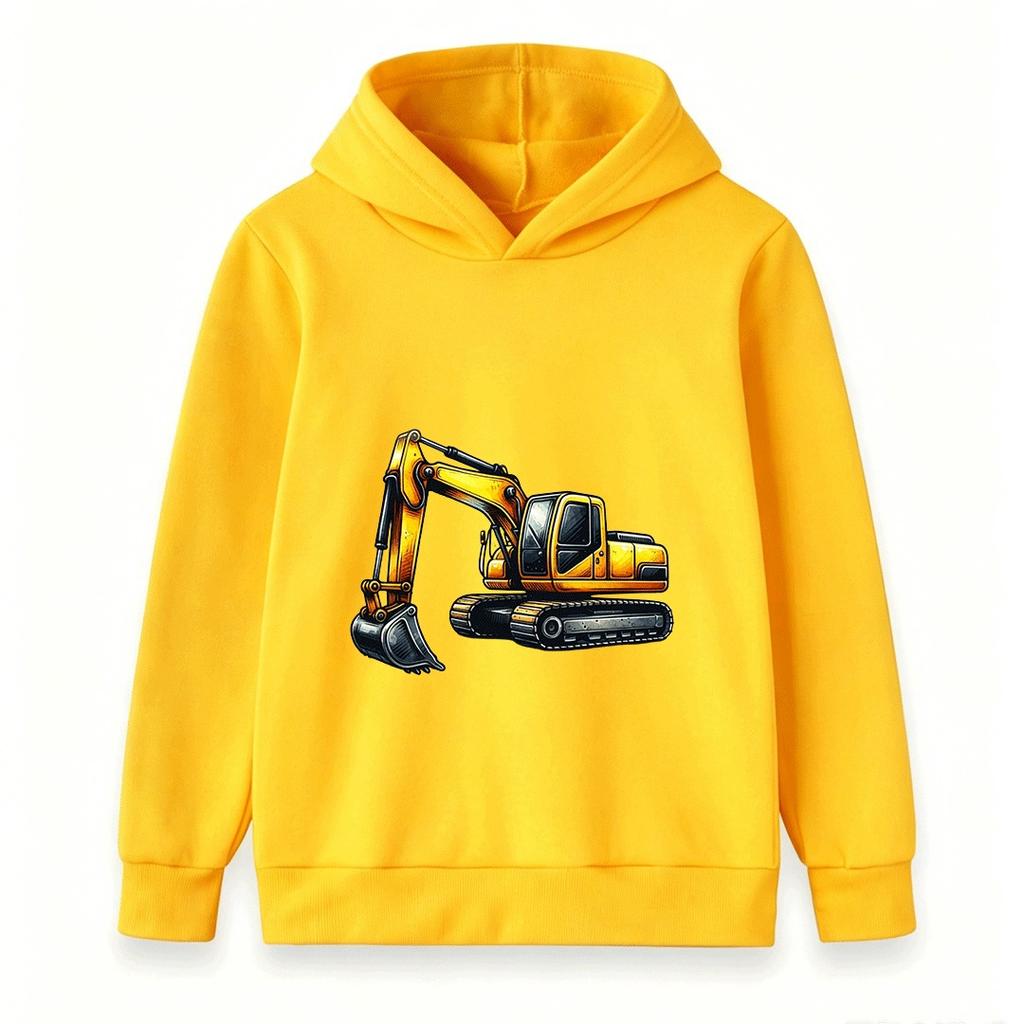 Kids Excavator Print Hoodie Casual Long Sleeve Pullover Sweatshirt for Boys Girls Construction Vehicle Pattern Tops