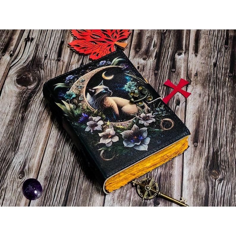 Leather journal Spell wizard Cat Book Blank Magik Notebook Book Of Shadows Wiccan Pagan grimoire book for Traveling Sketching best gift