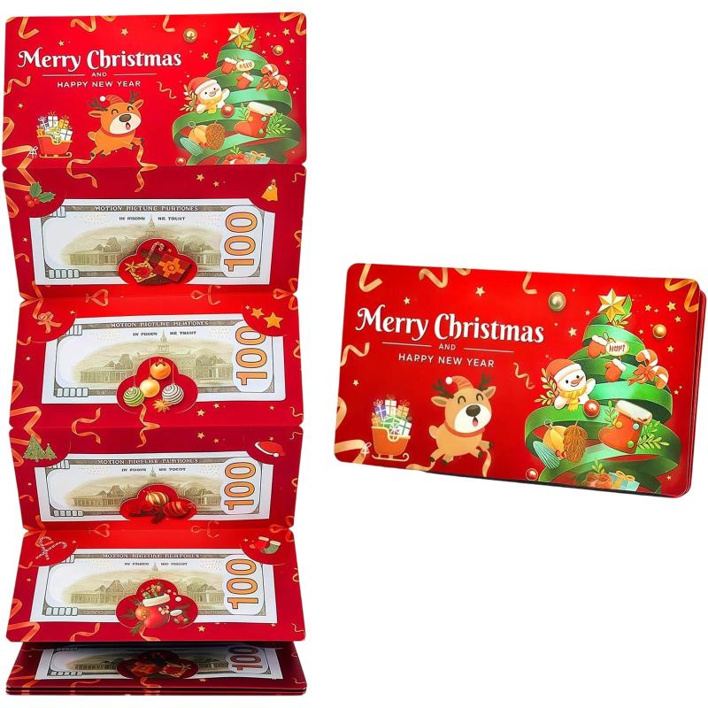 Creative Christmas Santa Claus Xmas Tree Folding Banknote Diy Red Envelope With 6 Card Slots Merry Christmas Party Decoration