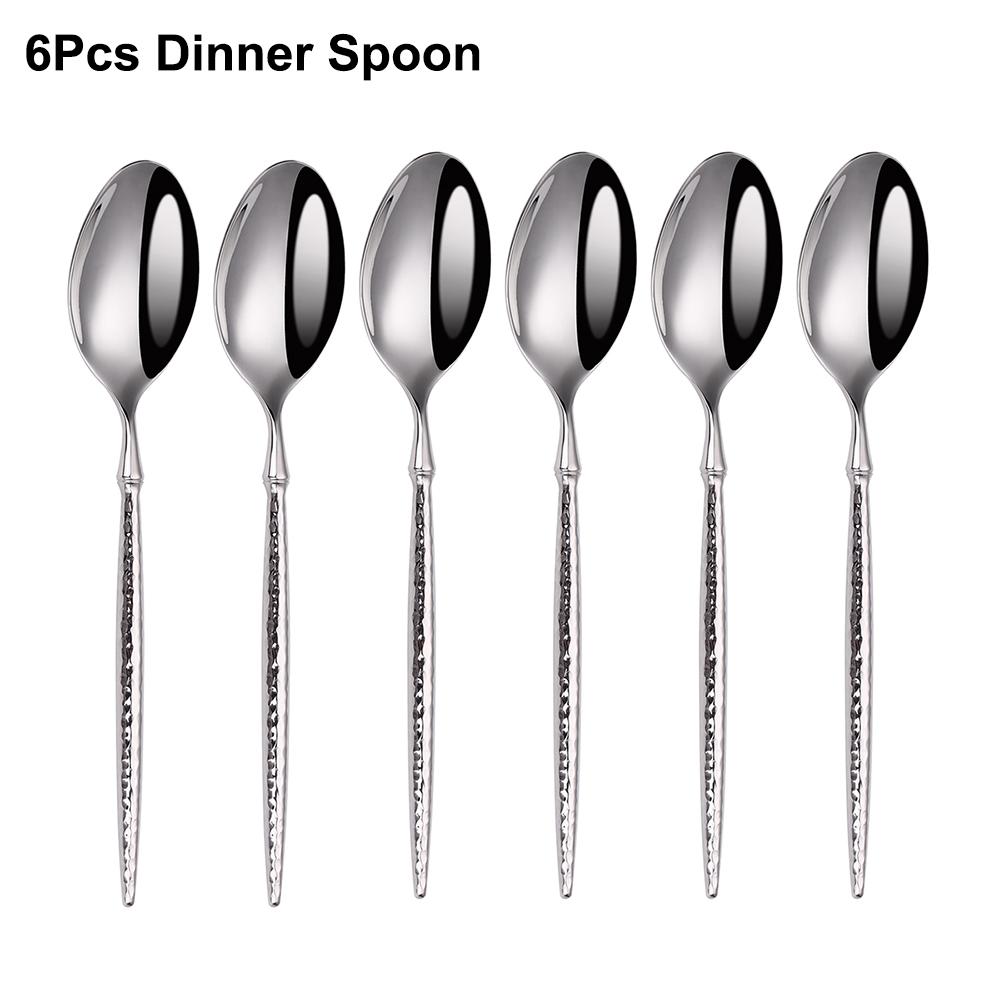 6/16/20/24Pcs Sliver Stainless Steel 304 Cutlery Set Sliver Tableware Western Hammer Pattern Handle Dinner Set Knife Fork Spoon