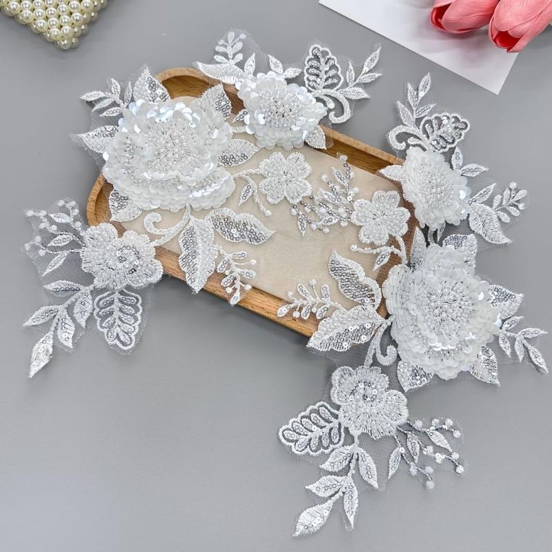 Sewing On Iron On Flower Patches with Sequins Embroidery for Easy Crafting Projects Polyester