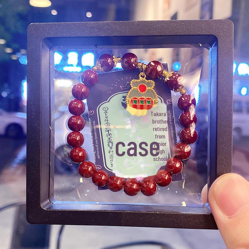 Imitation Cinnabar Beaded Bracelet with Four-Leaf Clover Charm - Ladies Night Market Jewelry