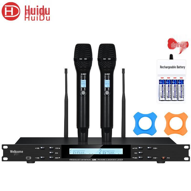 HuiDu U8801/8802 Pro Dual Wireless Microphone with Adjustable Frequency for Conferences
