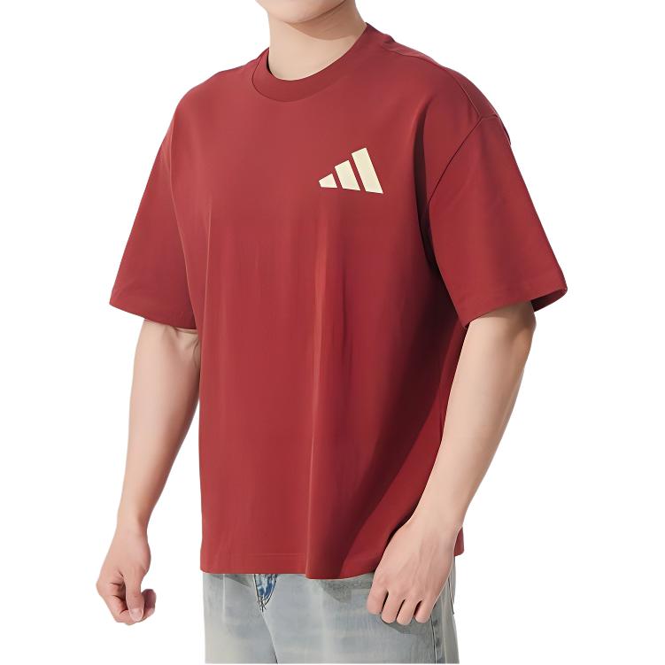 Adidas T Shirts Unisex Red Crew Neck Moderate Straight Fit JX9126