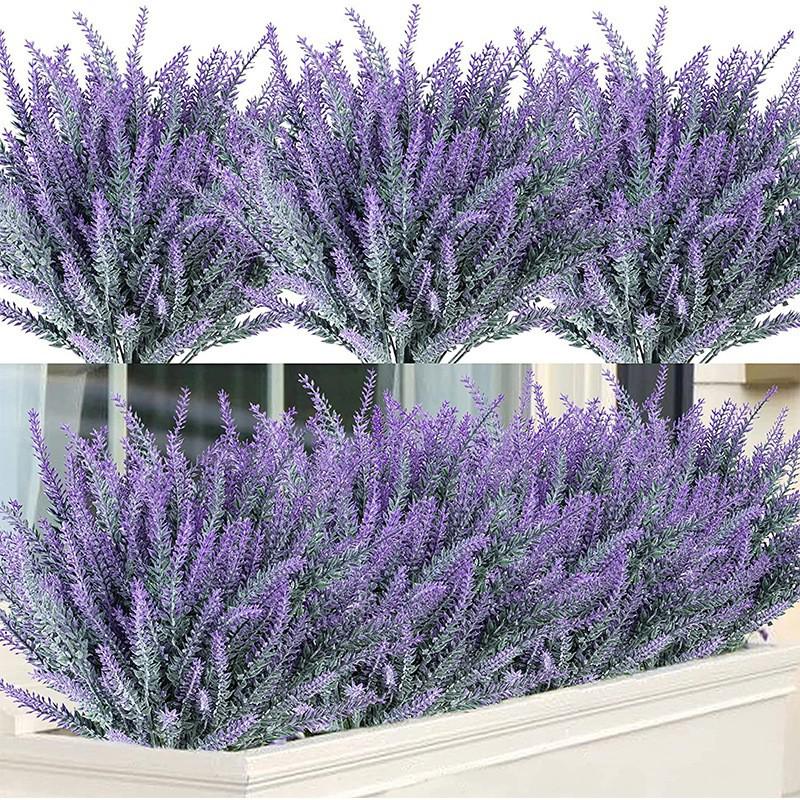 Artificial Lavender Bouquet - Fake Flowers & Flocked Wheat Ear for Home Decor