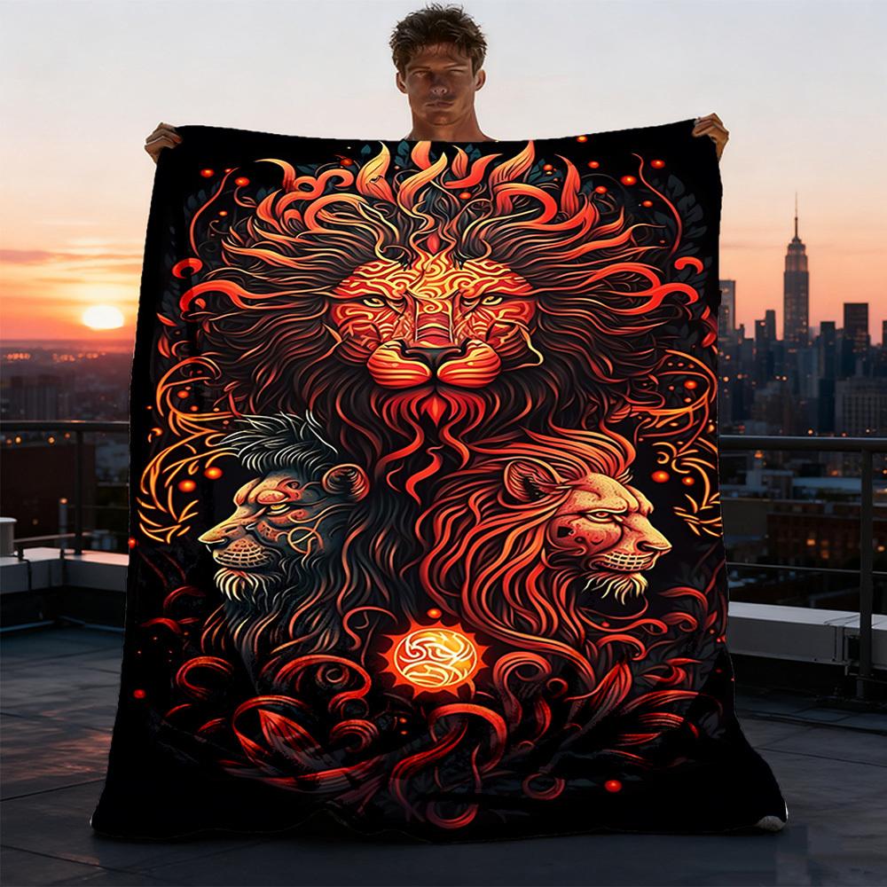 1pc Lion Head Ornament Outdoor Blanket, Soft And Comfortable Blanket, Casual Warm Outdoor Blanket, Good Birthday Gift Yy251201163