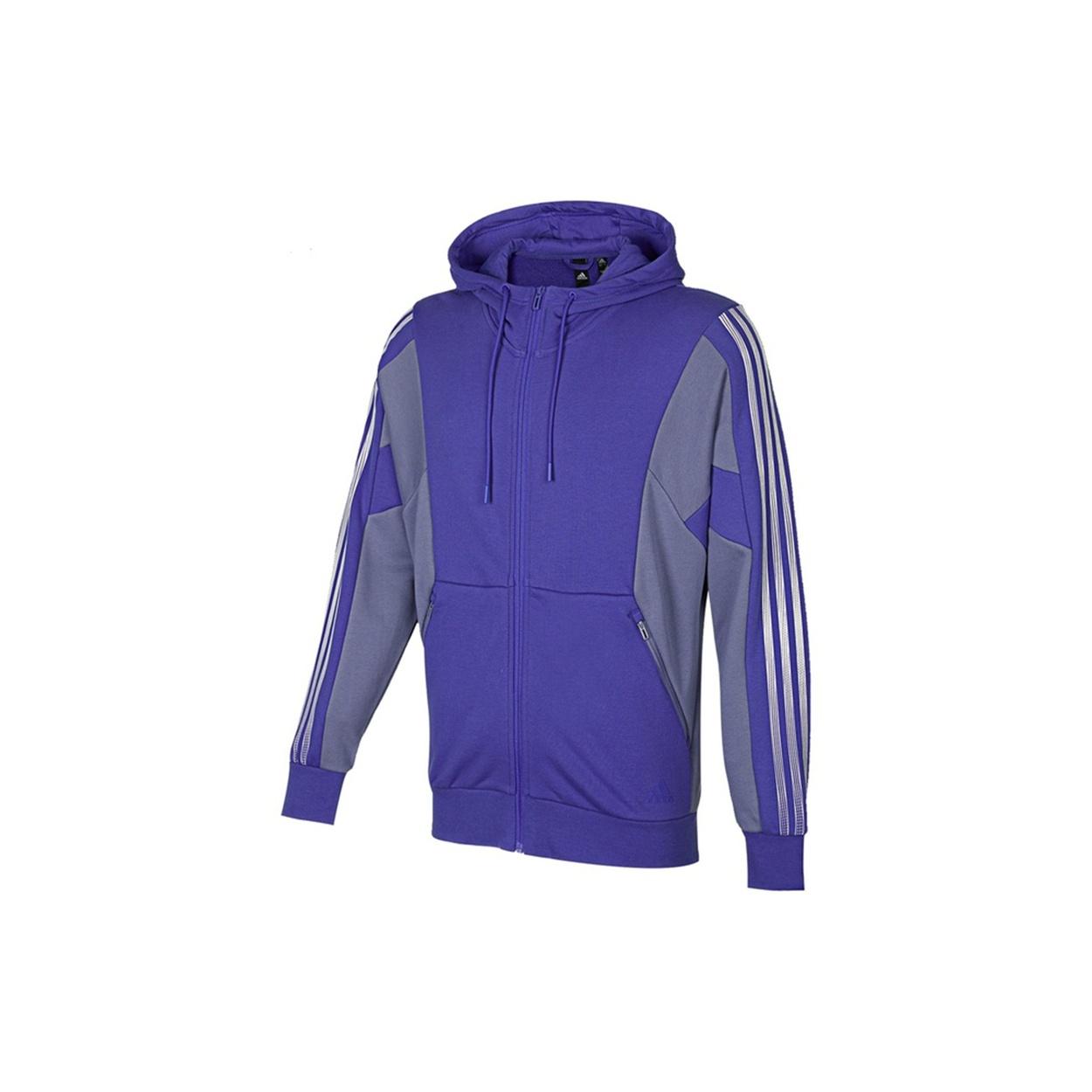 Men s adidas St Kn Block Jkt Contrasting Colors Stripe Knit Hooded Jacket Violets H40198 L