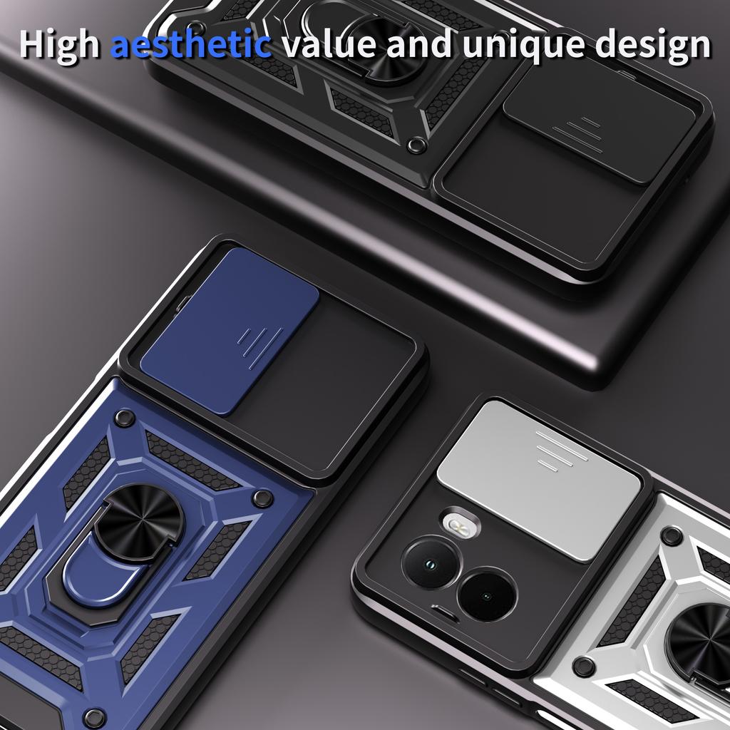 For Xiaomi Poco M7 4G (169mm) Case with Slide Camera Lid PC+TPU Kickstand Phone Cover