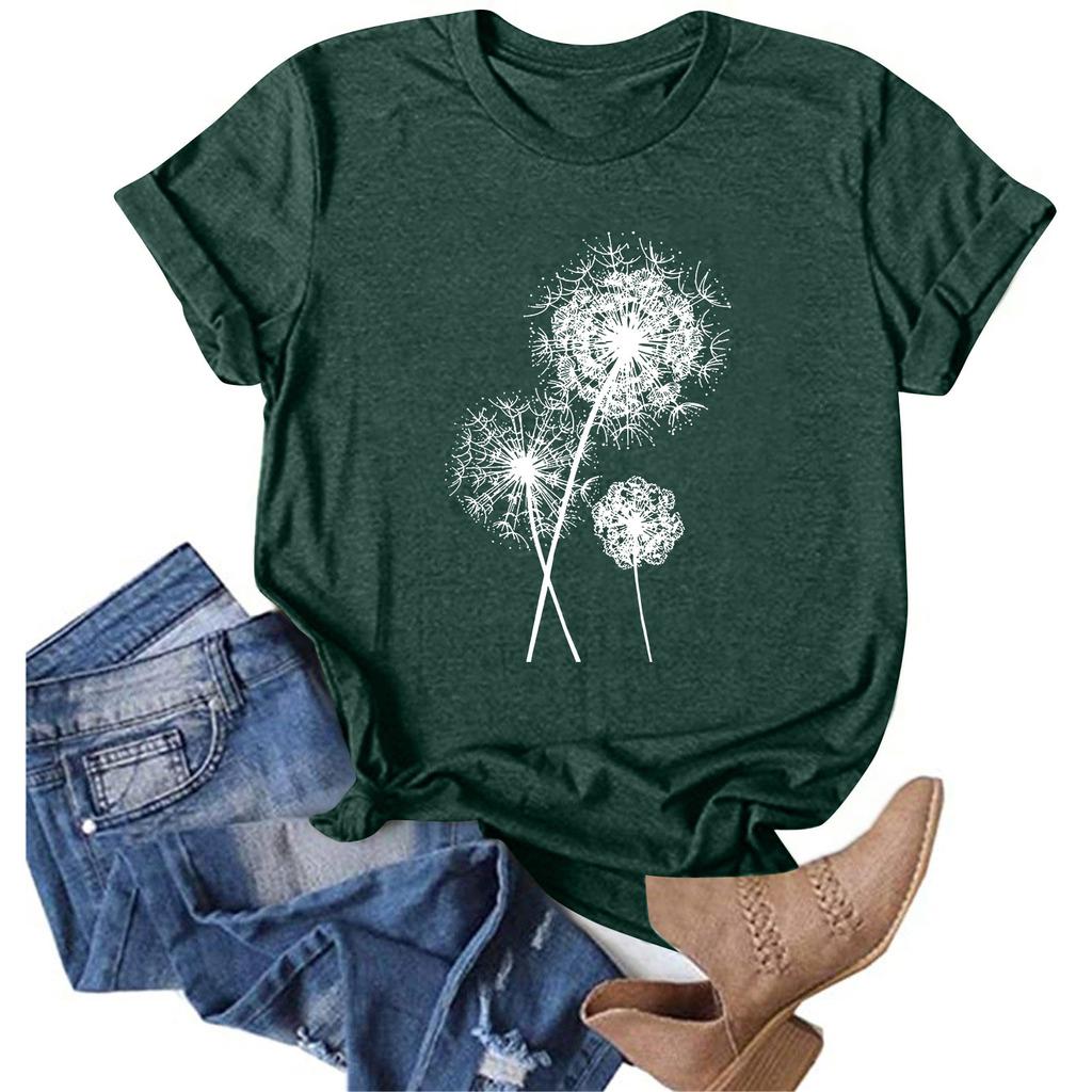 Women's Fashion Casual Printed Round Neck Pullover Short Sleeve T-Shirt Top