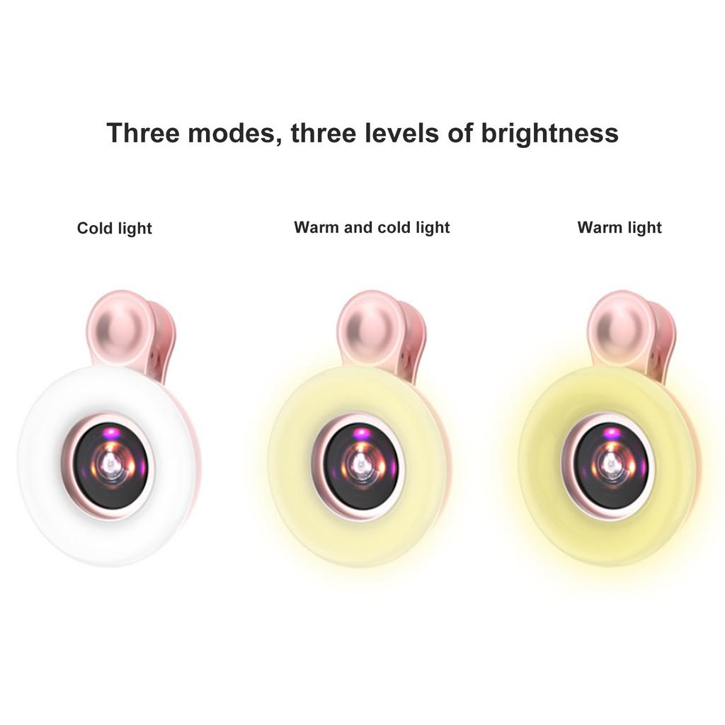 Phone Ring Fill Light Lens Phone Mini Clip Light ABS and Optical Glass with Lithium Battery 100mAh for Video Recording
