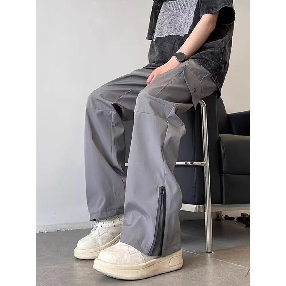 Overalls Men's Summer New High Street Ins Tide Brand Loose Straight Pants Fashion Zipper Design Casual Pants