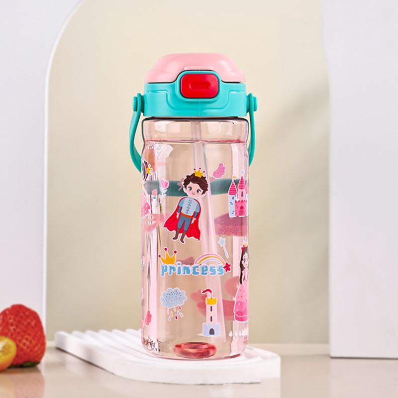 550ml Kids Healthy Plastic Water Bottle With Straw BPA Free Leak-Proof Durable Unbreakable Cartoon Drinking Bottle With Handle