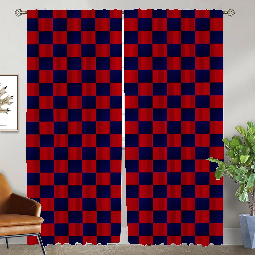 Elegant Room Curtains for Camera Checkerboard Window Curtain Halloween Decoration Partition Home Interior Curtains 2 Pieces