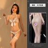 Sex Lingerie Set Sexy Hot Three-point Feather Cute Bow Halter Crotch Temptation Uniform Set