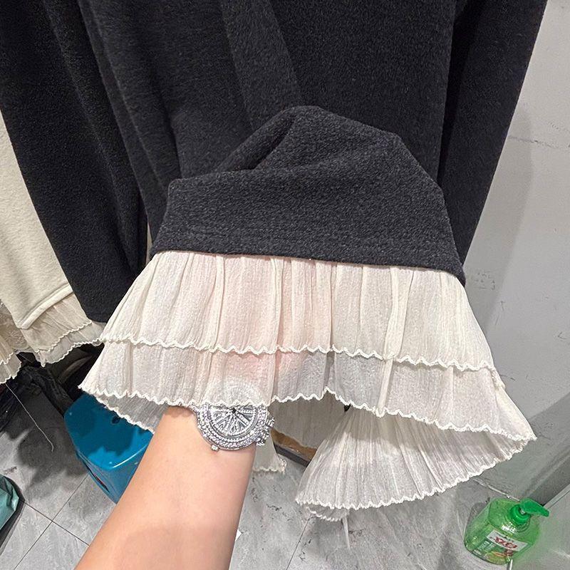 Pullovers Tops Women Long Sleeves Blouse Oversized Round Neck Loose Long Sleeve Shirt Slim Lace Pullover Tops