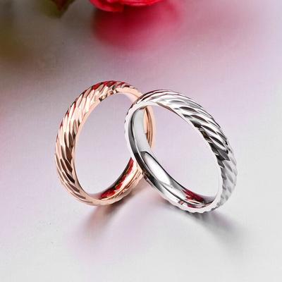 High Quality Stainless Steel 4mm Gold Color  Engagement Rings  Pattern  Couple Promotion Jewelry