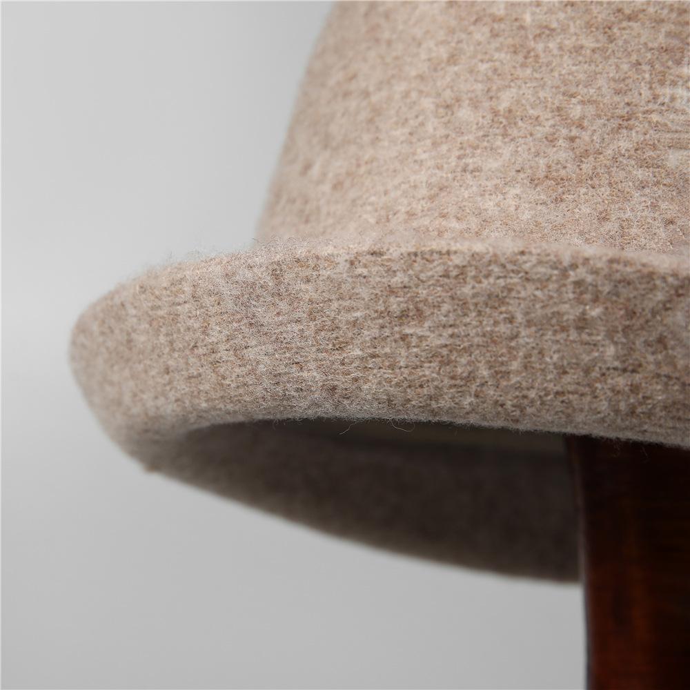 Autumn and Winter New Style Hat Handmade Rhinestone Decoration Wool Warm Fisherman Hat Elegant Curled Brim Bucket Hat for Women