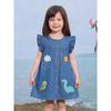 Short-Sleeved Denim Dress Summer Children'S Dress With Appliqué Embroidery Cartoon Fashion Lace Sleeves Children'S Dress