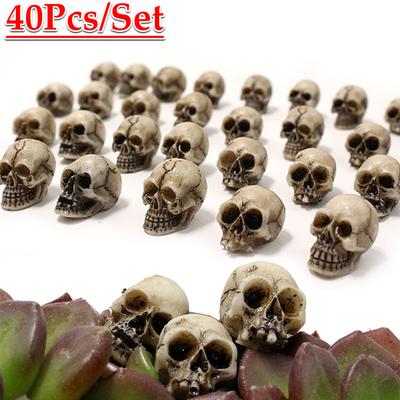 40Pcs Skull Head Sculptures Collectable Halloween Miniature Skulls Heads Decorative Creative Landscape Garden Potted Plant Decor