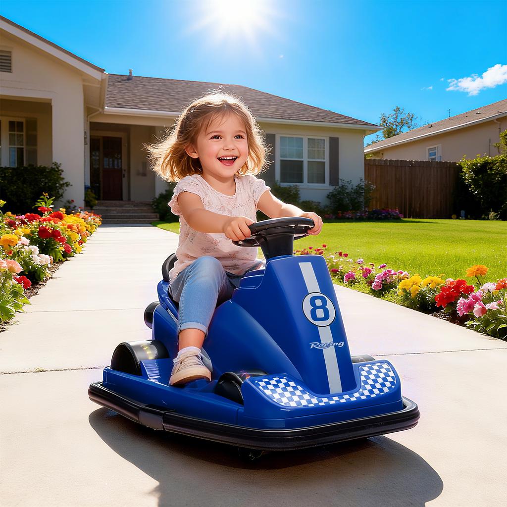 Kids Bumper Car, 360 degrees Rotation Spin Electric Waltzer Car with LED Lights, Music for Ages 3-8 Years Old, Blue