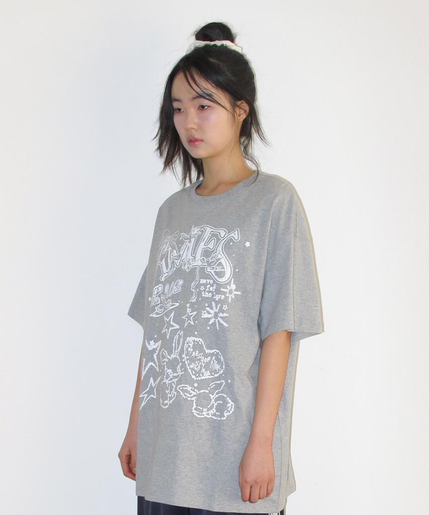 AMES-WORLDWIDE Rabbit Art Drawing Tee Gray
