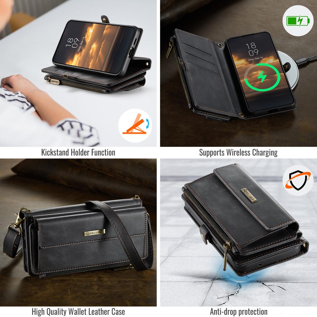 For Samsung Galaxy S23 Case CASEME C39 RFID Blocking Zipper Wallet Stand Leather Cover with Strap