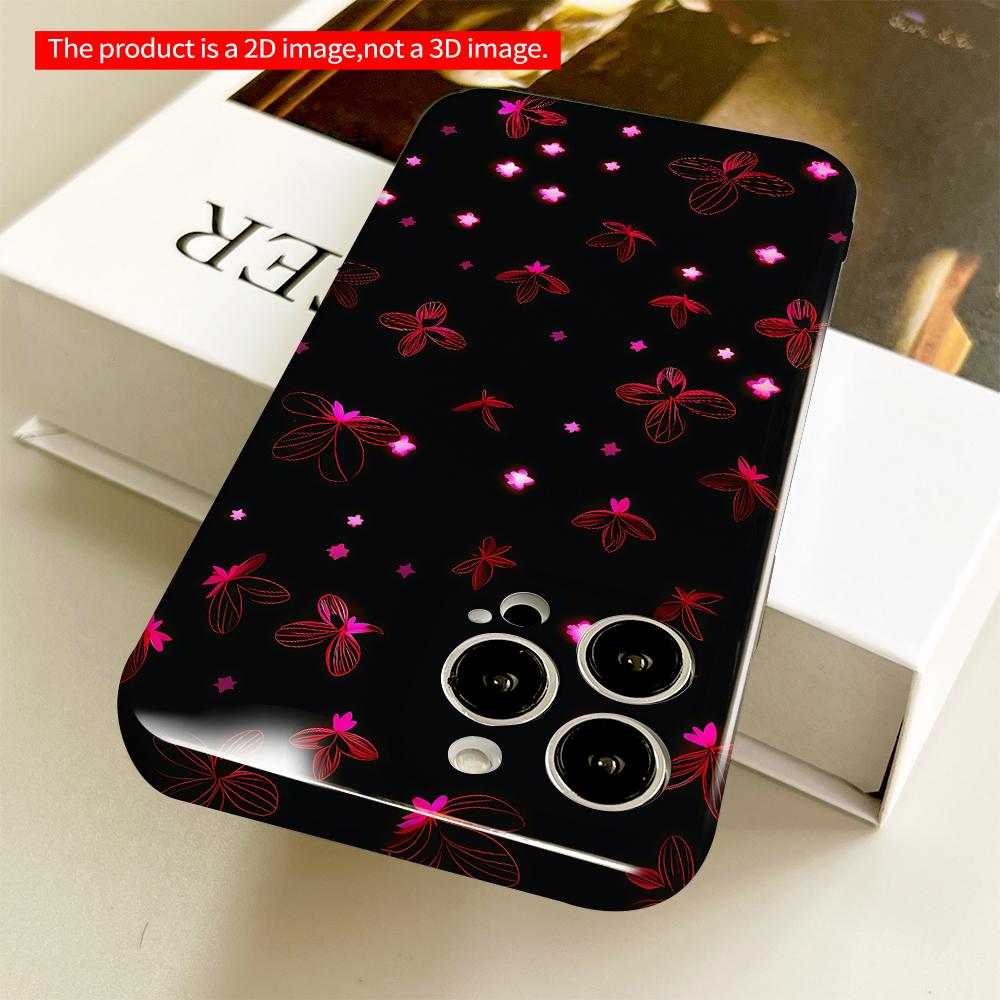 Glowing Pink Flowers & Stars on Black Phone Case All inclusive film hard phone case, compatible with iPhone 18 Pro Max 17 16 15 14 13 12 11