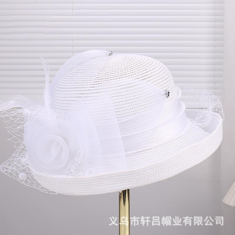 European and American Temperament Retro Crimped Brim Breathable Mesh Basin Hat Women's Summer Banquet Fashion Versatile Sunshade Sunscreen Hat
