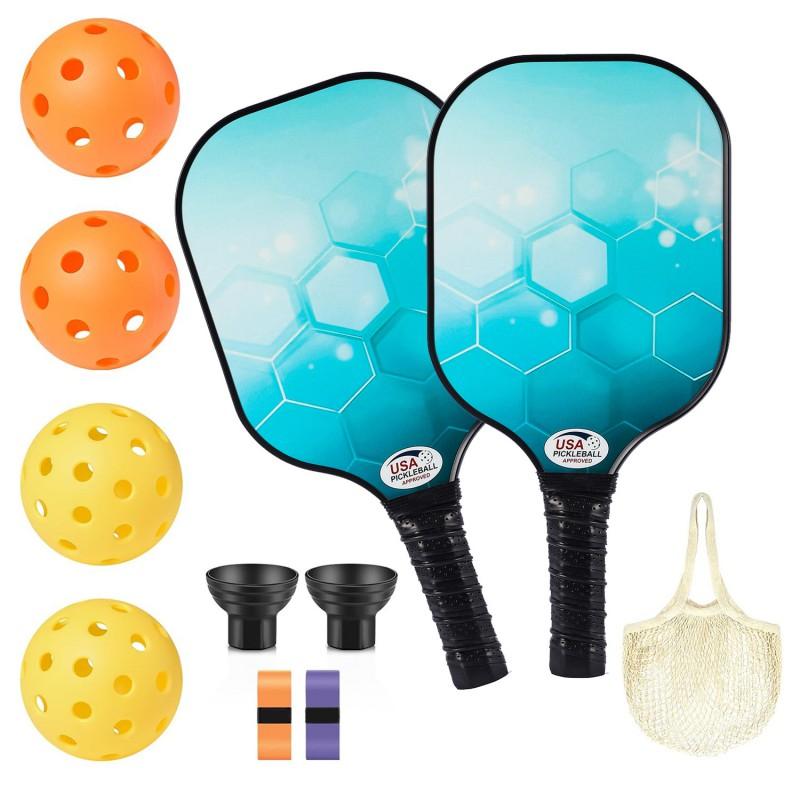 Glass Fiber Pickleball Paddle Set With PP Honeycomb Core 2 Paddles 4 Balls Carry Bag Beginners Recreational Players