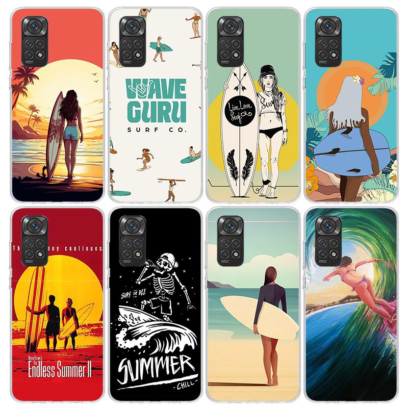 Surf Board Aesthetic Phone Case For Xiaomi Redmi Note 10 11 12 13 14 15 Pro Plus 11S 12S 14S 11T 11E 10S Soft TPU Back Cover Red