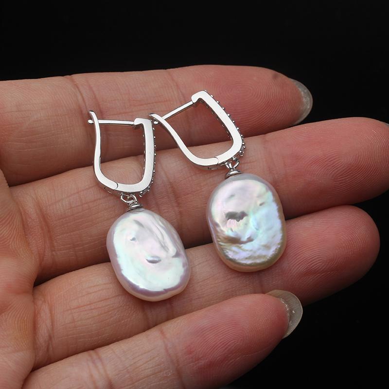 Wedding Natural Freshwater Baroque Pearl Drop Earrings For Wemon,925 Silver Dangle Pearl Earring Wife Girls Bridal Gift White